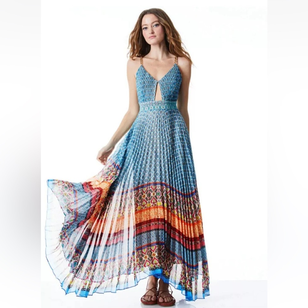 Alice + Olivia Gloria Chain-Strap Pleated Maxi Dress Size 4 - Picture 5 of 11